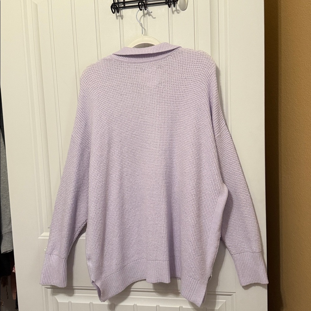 AERIE WOMENS LAVENDER WAFFLE V-NECK LONG SLEEVE SWEATER SIZE LARGE - Picture 5 of 5